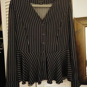 ANN TAYLOR BLACK and WHITE STRIPE V NECK BLOUSE